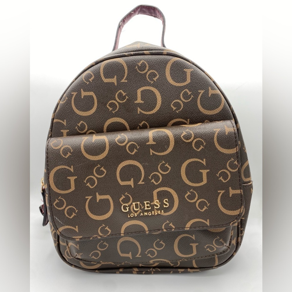 Guess Vintage Maroon Strap Brown Logo Backpack